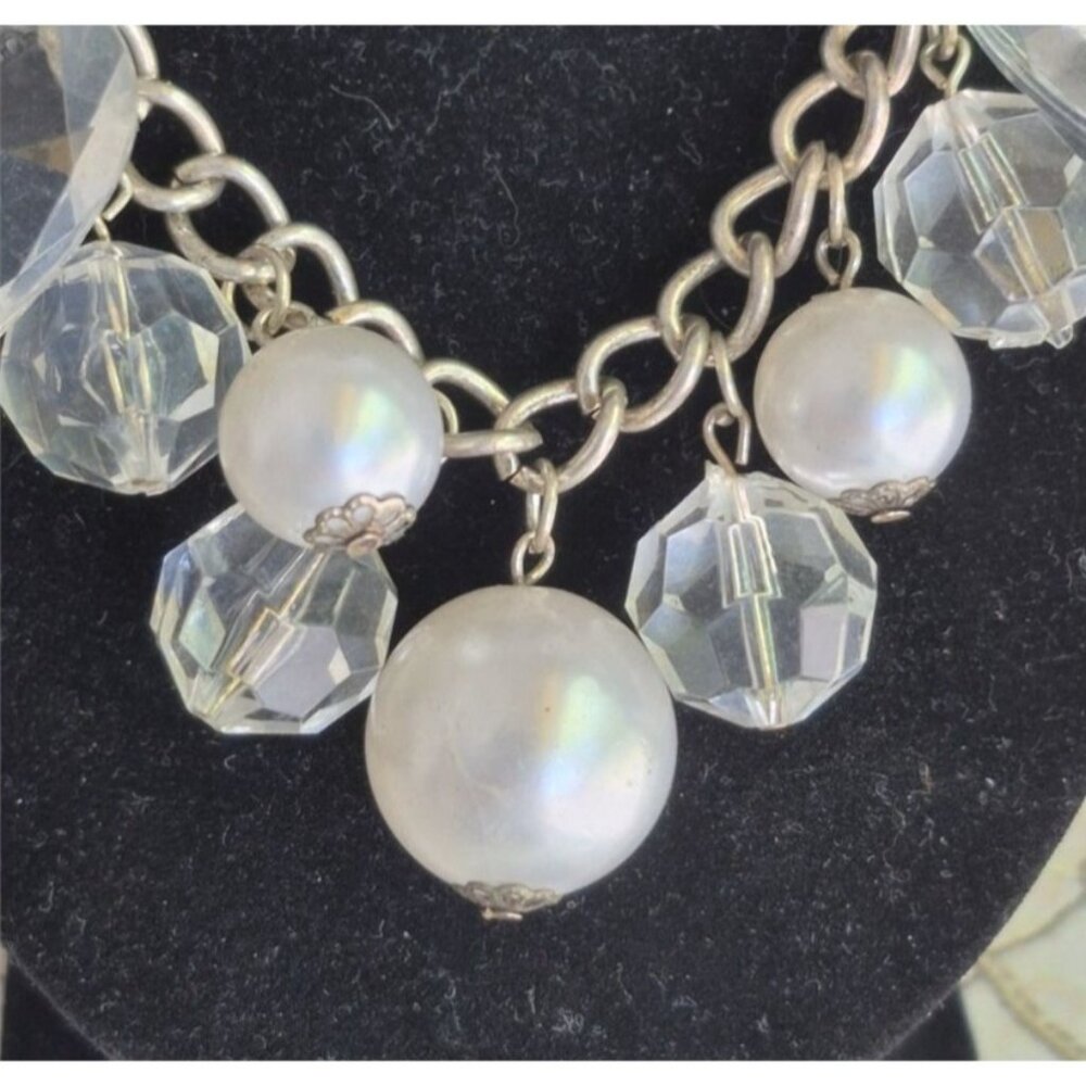 Vintage Necklace Faux Pearls & Clear Acrylic Beads Statement Hollywood Glam - Picture 2 of 3